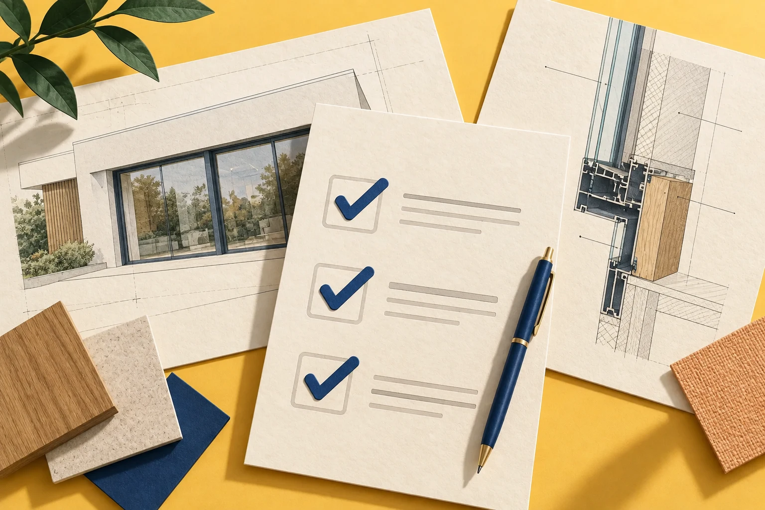 Архитектурный проект остекления дома, технический разрез и лист критериев