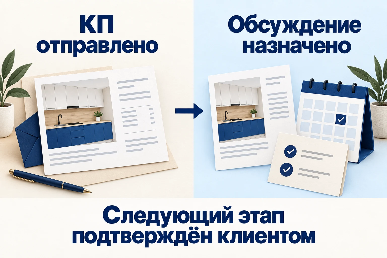 Отправленное коммерческое предложение и назначенное обсуждение с клиентом — разные результаты работы.