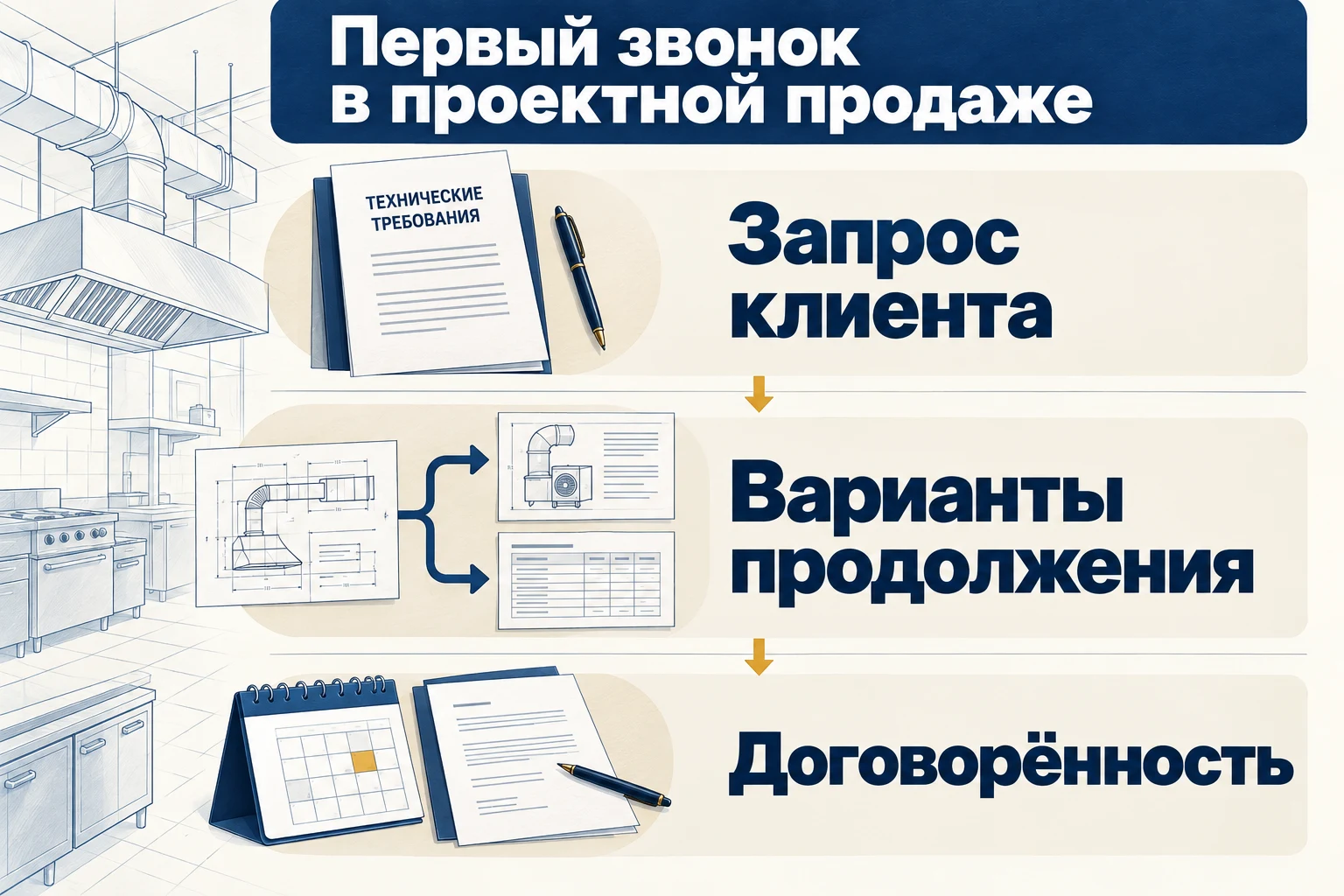 Первый звонок в проектной продаже связывает запрос клиента, варианты продолжения и договорённость.