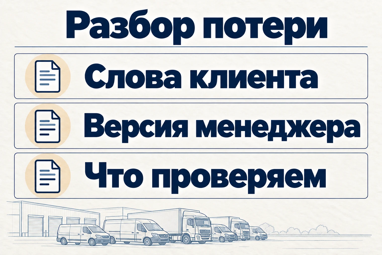 Разбор потери разделяет слова клиента, версию менеджера и то, что предстоит проверить.
